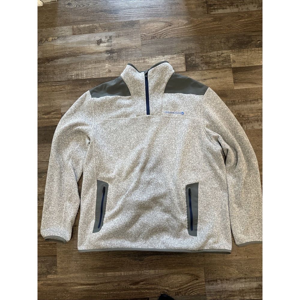 Vineyard Vines Heather Gray Athletic Quarter Zip Pullover Fleece Men's XL